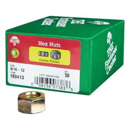 HILLMAN Hex Nut, 0.56"-12, Steel, Grade 8, Zinc Plated, 50 PK 5304530